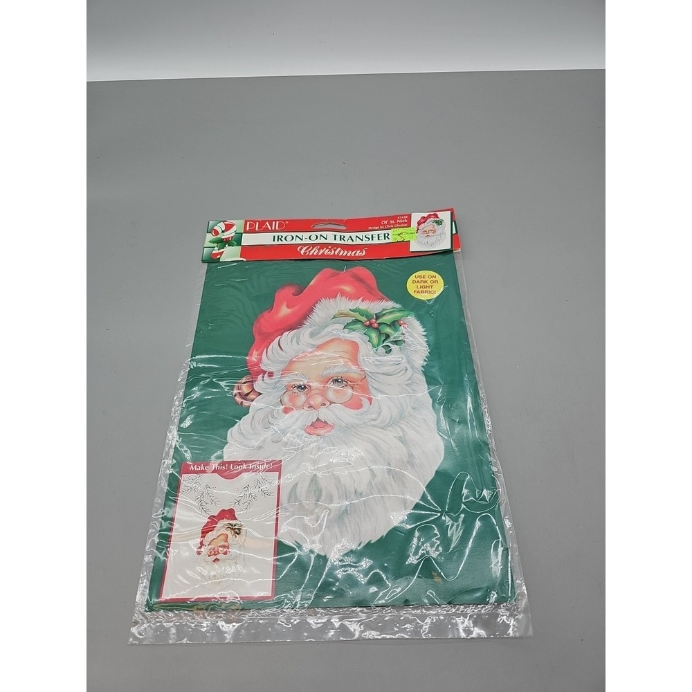 Vintage Plaid Iron-on Transfer Christmas Old St. Nick Design Craft Kit New 1995
